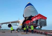 Antonov Airlines transports two tracked crushing machines from the UK to Gabon