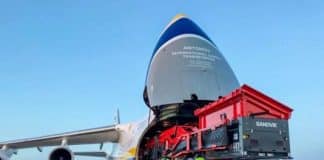 Antonov Airlines transports two tracked crushing machines from the UK to Gabon