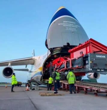 Antonov Airlines transports two tracked crushing machines from the UK to Gabon