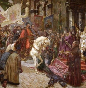 “The Entrance of Bogdan Khmelnytsky to Kyiv in 1649” by Mykola Ivasyuk