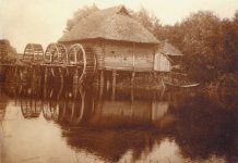 Three-wheeled water mill in Ukraine, 1900s