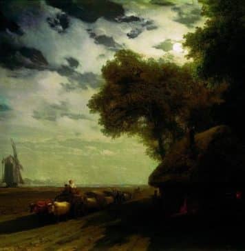 ‘Ukrainian landscape with chumaks in the moonlight’ by I. Aivazovsky