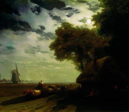 ‘Ukrainian landscape with chumaks in the moonlight’ by I. Aivazovsky