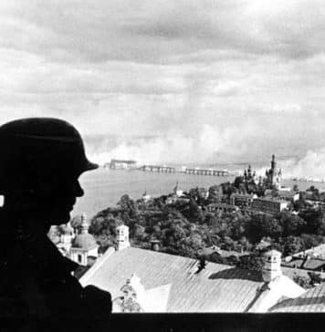 German sentry over Kyiv-Pechersk Lavra/ Cave Monastery in September, 1941
