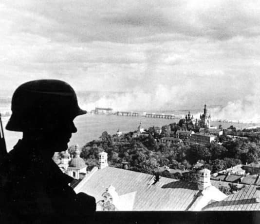 German sentry over Kyiv-Pechersk Lavra/ Cave Monastery in September, 1941