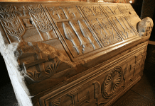 Marble sarcophagus of King of Kyiv Rus Yaroslav the Wise and his wife Queen Ingegerd Olofsdotter of Sweden