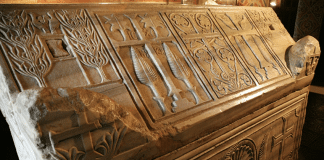 Marble sarcophagus of King of Kyiv Rus Yaroslav the Wise and his wife Queen Ingegerd Olofsdotter of Sweden