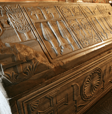 Marble sarcophagus of King of Kyiv Rus Yaroslav the Wise and his wife Queen Ingegerd Olofsdotter of Sweden