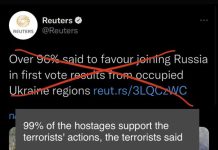 Russian sham referenda in Ukraine be like Terrorists polling hostages