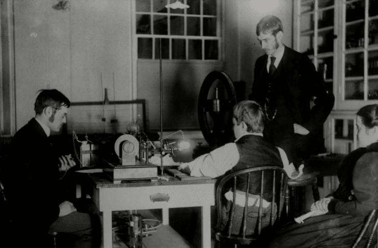 The event captured by photographer Henry H. Barrett on February 3, 1896, in Dartmouth’s Reed Hall.