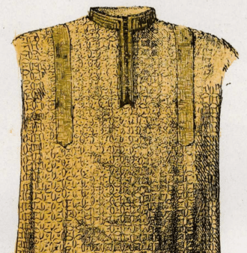 Kyiv (Kyawh) was famous for its textile in the 10th c. even in Asia according to Ibn Fadlan Scythian (?) shirt, Rossava village Royal Barrow, 1877