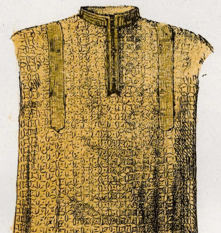 Kyiv (Kyawh) was famous for its textile in the 10th c. even in Asia according to Ibn Fadlan Scythian (?) shirt, Rossava village Royal Barrow, 1877