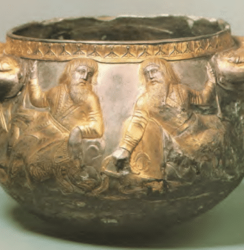 Scythian ceremonial gilded silver cup from Gaimanova Mogila Royal Kurgan in Ukraine