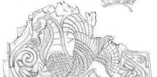 Decorated Heraldic Griffin pressed on leather from Alexandropol Kurgan