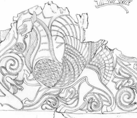Decorated Heraldic Griffin pressed on leather from Alexandropol Kurgan