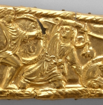 ‘Amazon in Battle’ scene on golden scabbard from Chertomlyk Royal Barrow in Ukraine