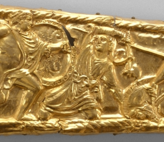 ‘Amazon in Battle’ scene on golden scabbard from Chertomlyk Royal Barrow in Ukraine