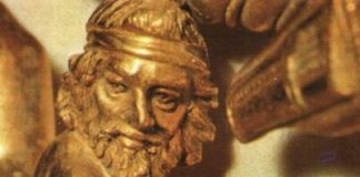 Scythian Faces on Golden Pectoral from Tovsta Mogyla Kurgan, Ukraine