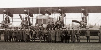 Igor Sikorsky with his ‘Ilya Muromets’ plane in Kyiv in 1914