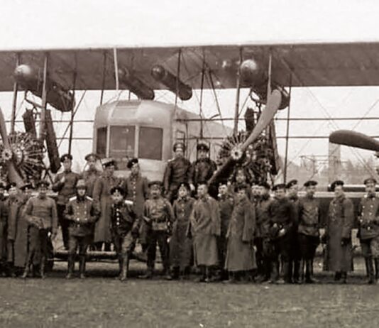 Igor Sikorsky with his ‘Ilya Muromets’ plane in Kyiv in 1914