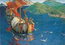 The Rus raided the Caspian Sea on five hundred 100-men boats in 912, – contemporary Arab historian Al-Masudi