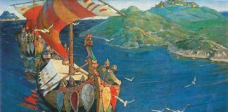 The Rus raided the Caspian Sea on five hundred 100-men boats in 912, – contemporary Arab historian Al-Masudi