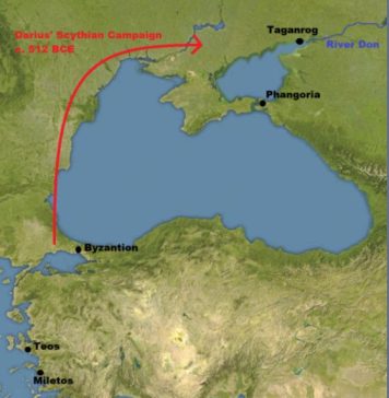 The first Scorched Earth policy was used by Scythians in the area of what is present-day Ukraine in 513 B.C. against the Persian Army of Darius the Great