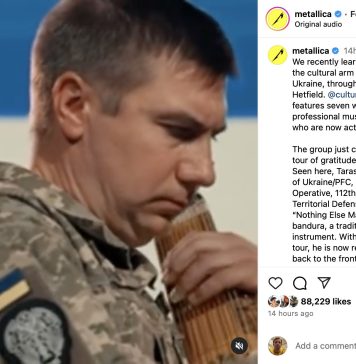 Metallica endorses Ukrainian musician-turned-solder’s performance of their ‘Nothing Else Matters’ song on 62-string bandura
