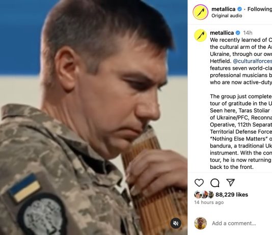 Metallica endorses Ukrainian musician-turned-solder’s performance of their ‘Nothing Else Matters’ song on 62-string bandura