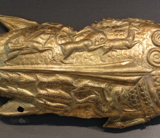 Gold Fish Plaque, Center Ornament of Scythian Shield from Vettersfelde Treasure