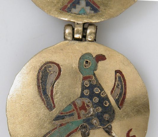 Kyiv Rus’ gold cloisonné enamel medallions dating to 1000-1200 AD in Metropolitan Museum: J. Pierpont Morgan Collection