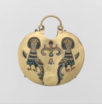 Sirens Flanking Tree of Life: Gold Enameled Temple Pendant from 11th Century Kyiv in Metropolitan Museum of Art