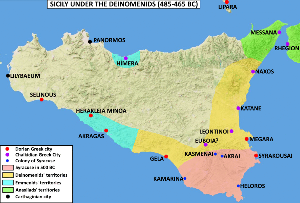 Map of Sicily under the Deinomenids 485 465 BC