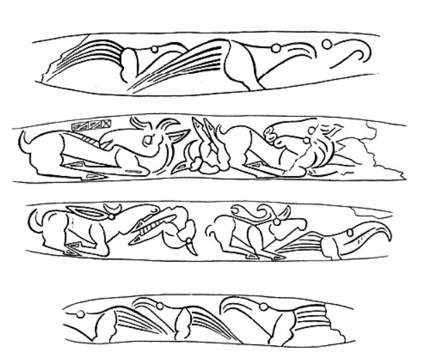 Elk in Scythian Art of Borysthenites/Dnieper River Farmers: Proto-Slavs’ Totem Animal? 2 Elks defending from Birds of Prey bone plates from Zhabotin Kurgan