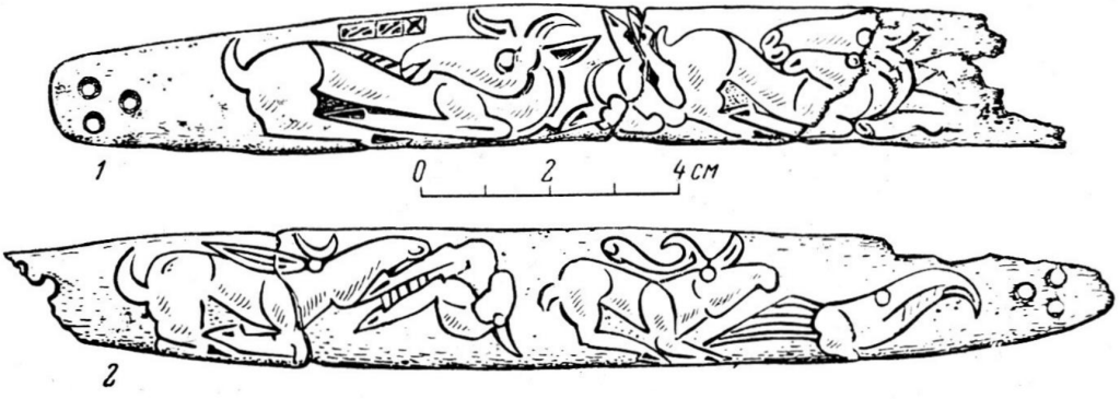 Elk in Scythian Art of Borysthenites/Dnieper River Farmers: Proto-Slavs’ Totem Animal? 1 Elks defending from Birds of Prey bone plates from Zhabotin Kurgan1