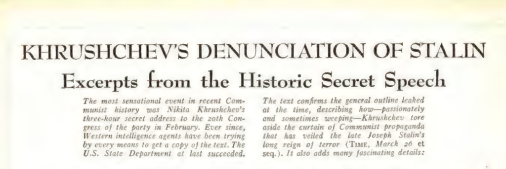 Khrushchev Historic Secret Speech