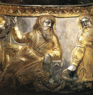 Scythian Top-Rank Warlords on Gaimanov Golden Bowl: Their faces, outfits & weapons